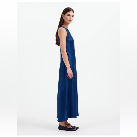 Madewell Deep Cobalt Satin Jeweltone Sleeveless Midi Flowy Dress NEW NS238 sz 0 - Picture 4 of 11